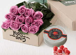 12 Mauve Roses Gift Box & Chocolates