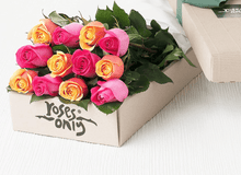 12 Mixed Bright Pink & Cherry Brandy Roses Gift Box