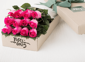 12 Bright Pink Roses Gift Box (ROA03-012)