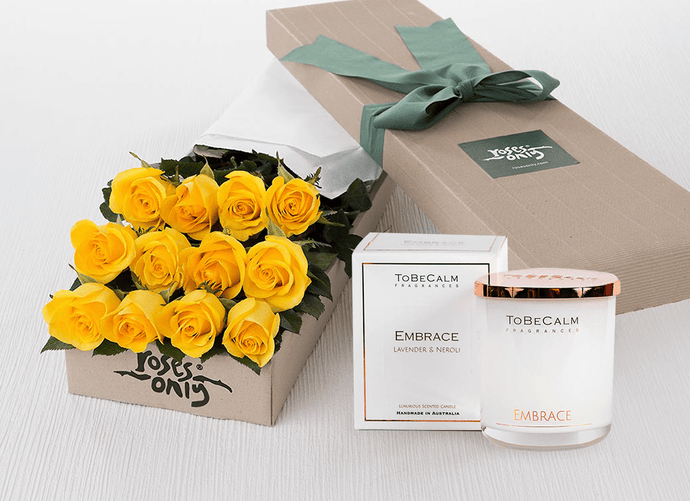 12 Yellow Roses Gift Box & Scented Candle