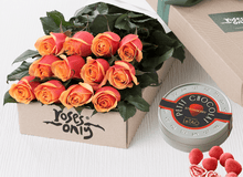 12 Cherry Brandy Roses Gift Box & Chocolates