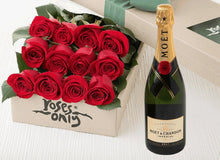 12 Red Roses Gift Box & Champagne