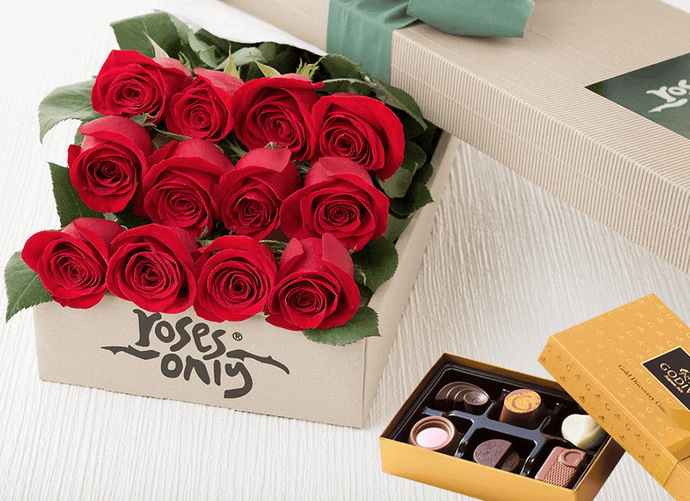 12 Red Roses Gift Box & Chocolates