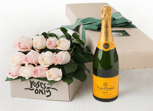 12 Pastel Mixed Roses Gift Box & Veuve Clicquot 375mL