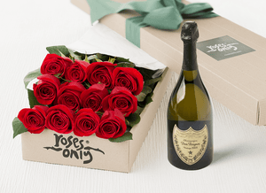 12 Red Roses Gift Box & Champagne