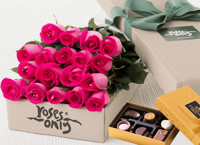 18 Bright Pink Roses Gift Box & Chocolates