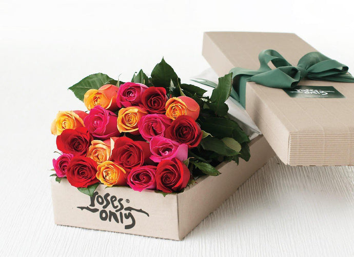 18 Bright Mixed Roses Gift Box