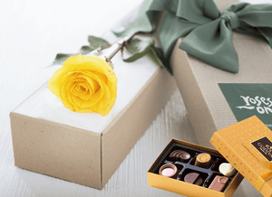 Single Yellow Rose Gift Box & Chocolates