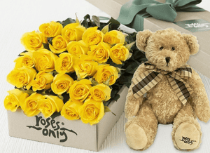 24 Yellow Roses Gift Box & Teddy Bear