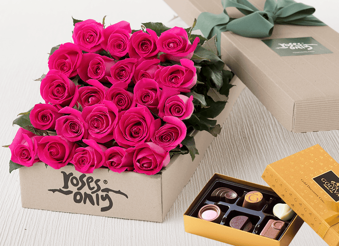 24 Bright Pink Roses Gift Box & Chocolates