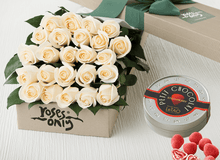 24 White Cream Roses Gift Box & Chocolates