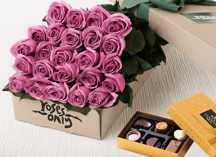 24 Mauve Roses Gift Box & Chocolates