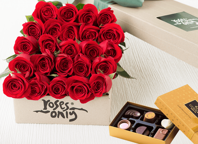 24 Red Roses Gift Box & Chocolates