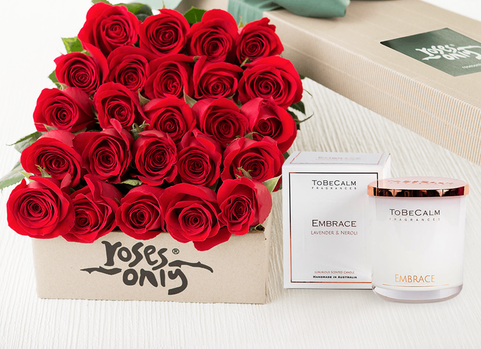 24 Red Roses Gift Box & Scented Candle