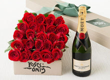 24 Red Roses Valentines Gift Box & Moet & Chandon 750mL