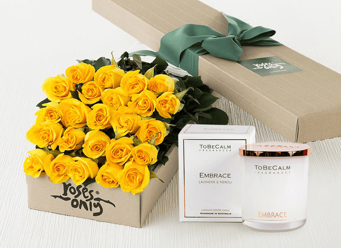 24 Yellow Roses Gift Box & Scented Candle