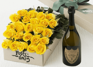 24 Yellow Roses Gift Box & Champagne