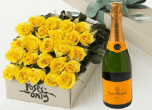 24 Yellow Roses Gift Box & Champagne