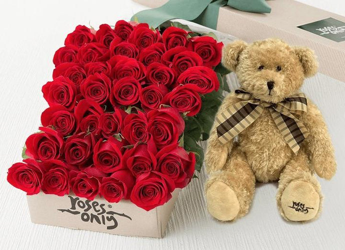 36 Red Roses gift Box & Teddy Bear