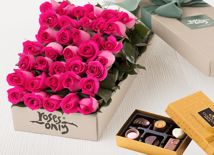 36 Bright Pink Roses Gift Box & Chocolates