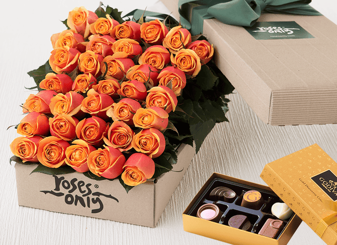 36 Cherry Brandy Roses Gift Box & Chocolates