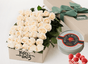 36 White Cream Roses Gift Box & Chocolates