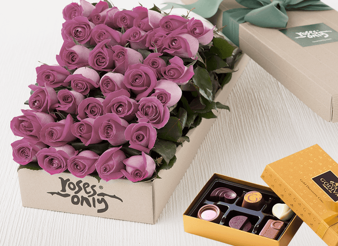 36 Mauve Roses Gift Box & Chocolates