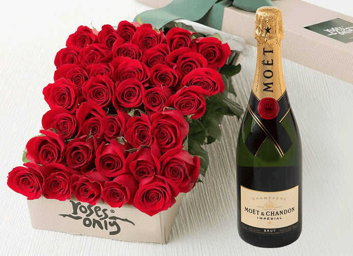 36 Red Roses Gift Box & Champagne