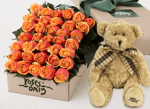 36 Cherry Brandy Roses Gift Box & Teddy Bear