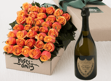 36 Cherry Brandy Roses Gift Box & Champagne