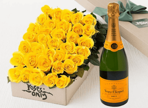 36 Yellow Roses Gift Box & Champagne