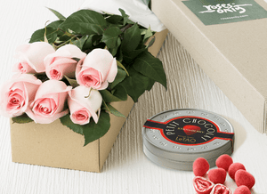 6 Pastel Pink Roses Gift Box &  Chocolates
