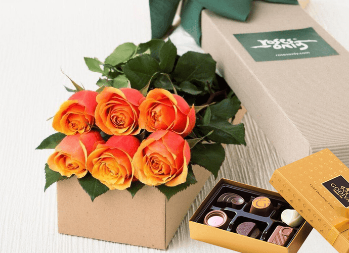 6 Cherry Brandy Roses Gift Box & Chocolates