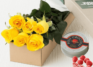 6 Yellow Roses Gift Box & Chocolates