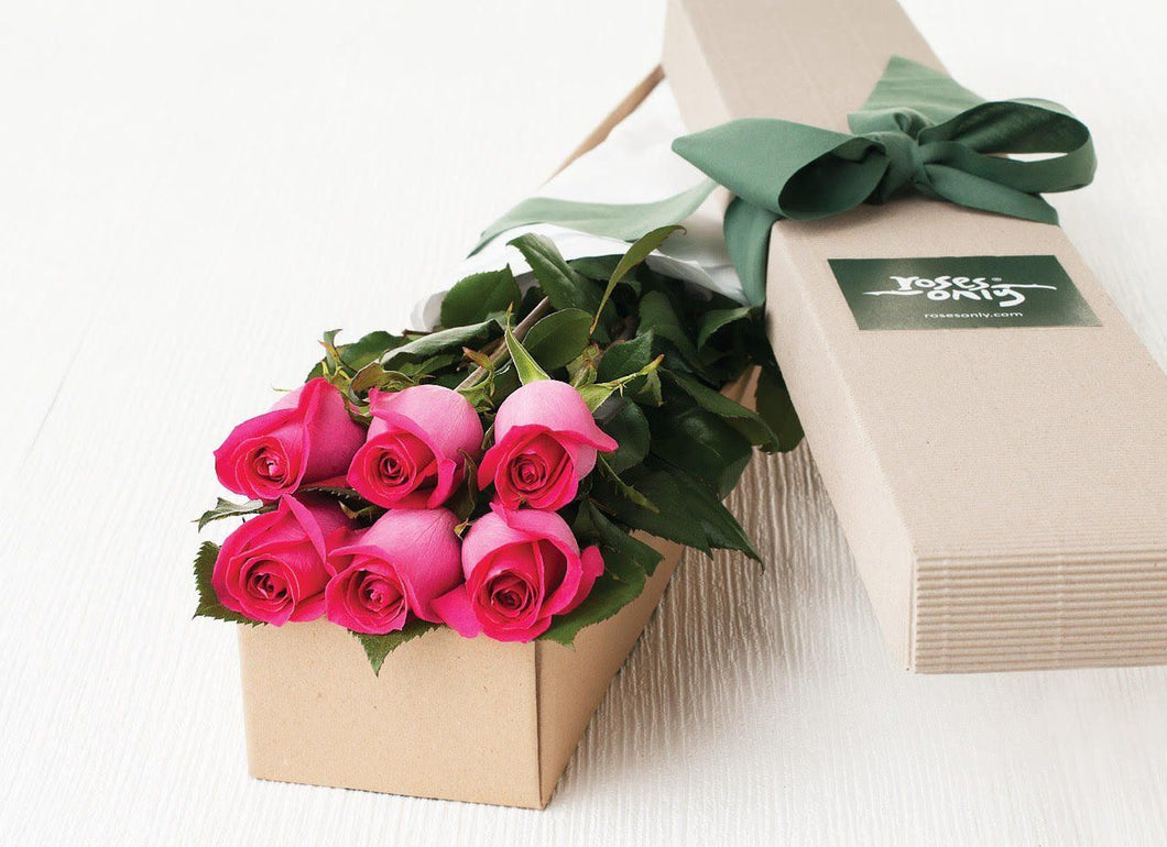 6 Bright Pink Roses Gift Box