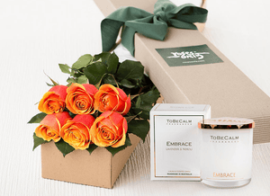 6 Cherry Brandy Roses Gift Box & Scented Candle