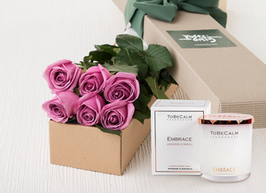 6 Mauve Roses Gift Box & Scented Candle
