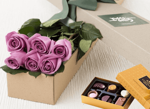 6 Mauve Roses Gift Box & Chocolates