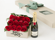 12 Red Roses Valentines Gift Box & Moet & Chandon 375mL